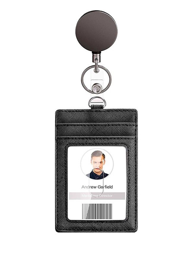 Generic Duty Metal Retractable Badge Holder Reel with Belt Clip Key Ring, Waterproof Vertical Clear ID Card Holder and PU Leather Badge Holder  - Image 3