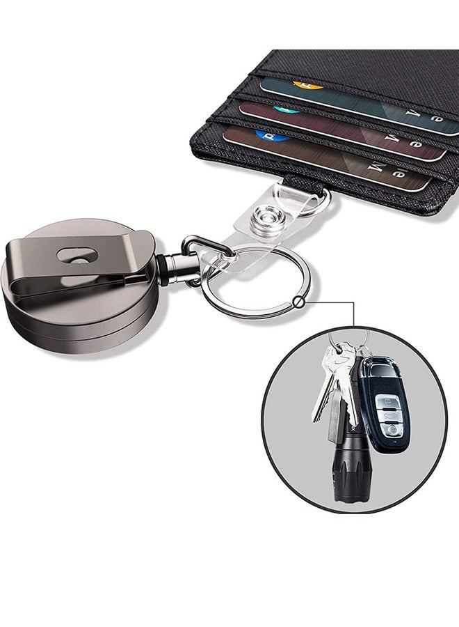 Generic Duty Metal Retractable Badge Holder Reel with Belt Clip Key Ring, Waterproof Vertical Clear ID Card Holder and PU Leather Badge Holder  - Image 5