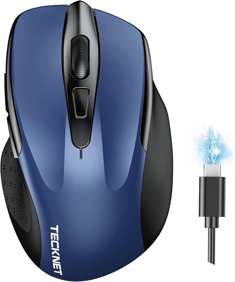 TECKNET Wireless Mouse (BT5.0/3.0 & 2.4G) Rechargeable 4800 DPI Silent USB A & Bluetooth Mouse 6 Buttons, Wide Compatibility - Blue - Image 1