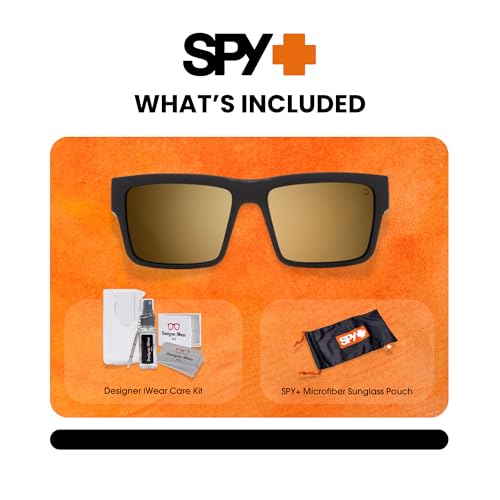Spy Montana 673407973417 54MM Soft Matte Black/HD Plus Bronze with Gold Spectra Mirror Square Sunglasses for Men +Bundle with Accessory Eyewear Kit, Montana - Image 2