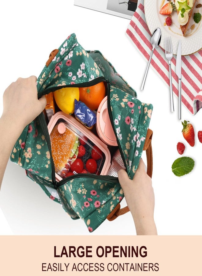 Joymee Lunch Bag Women Insulated Lunch Box Cute Corduroy Reusable Leakproof Large Capacity Lunch Tote Bag for Women Men Adult with Bottle Holder and Side Pockets for Work - Corduroy Multi-Floral - Image 2
