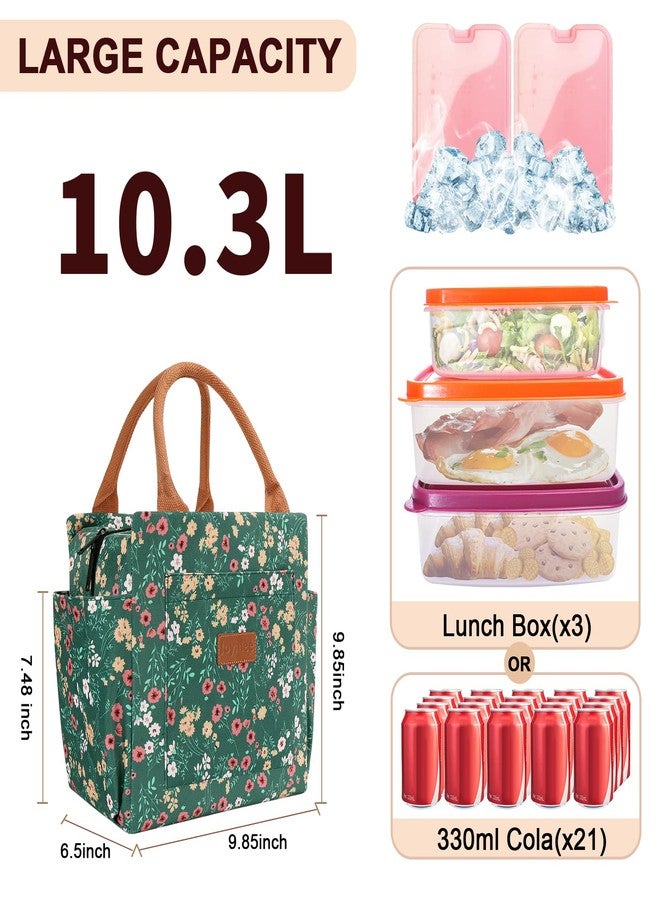 Joymee Lunch Bag Women Insulated Lunch Box Cute Corduroy Reusable Leakproof Large Capacity Lunch Tote Bag for Women Men Adult with Bottle Holder and Side Pockets for Work - Corduroy Multi-Floral - Image 3
