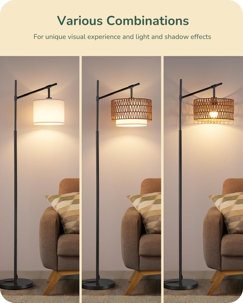 EDISHINE Rattan Floor Lamp with Dimmable Bulb, 5 Color Temperatures, Adjustable Farmhouse Standing Lamp with Remote, Black Floor Lamps for Living Room, Office, Bedroom - Image 2