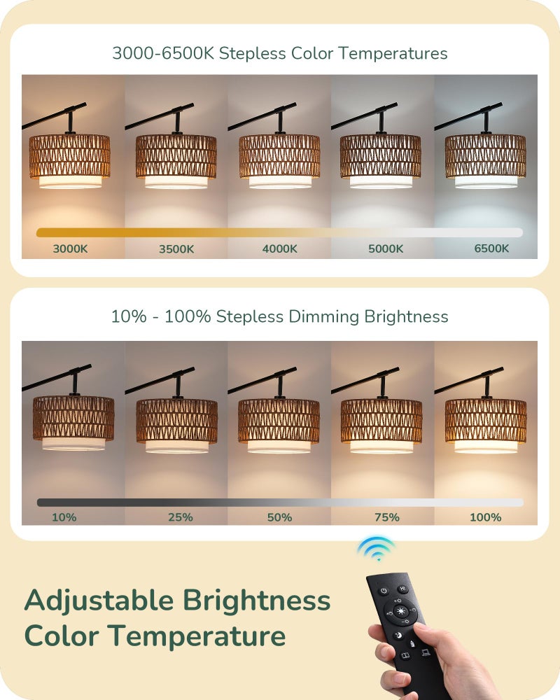 EDISHINE Rattan Floor Lamp with Dimmable Bulb, 5 Color Temperatures, Adjustable Farmhouse Standing Lamp with Remote, Black Floor Lamps for Living Room, Office, Bedroom - Image 5