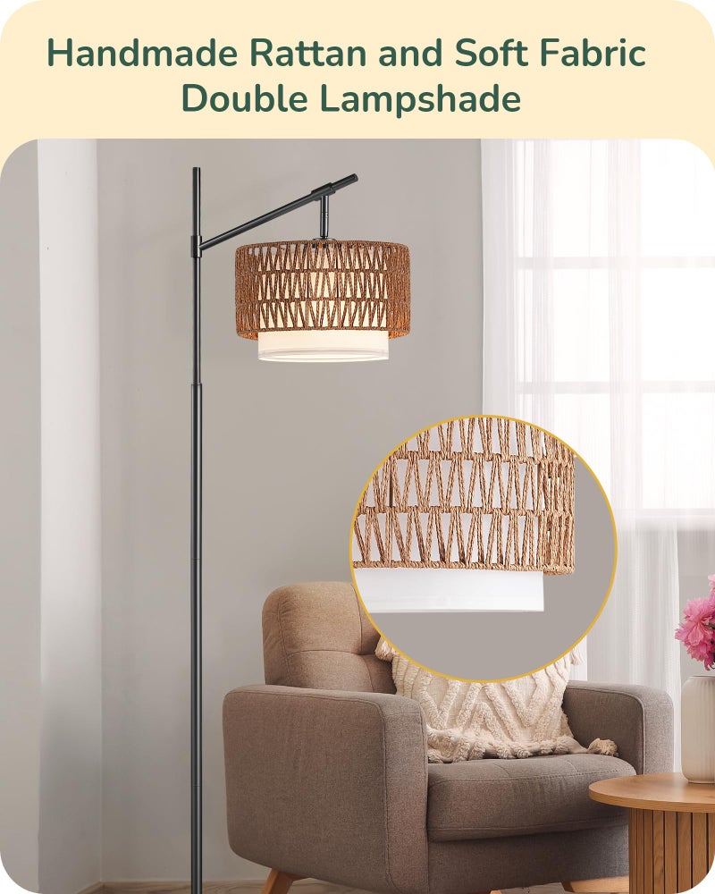 EDISHINE Rattan Floor Lamp with Dimmable Bulb, 5 Color Temperatures, Adjustable Farmhouse Standing Lamp with Remote, Black Floor Lamps for Living Room, Office, Bedroom - Image 3