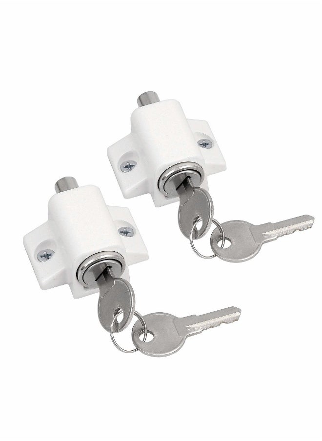 Generic Sliding Door and Window Lock, Sliding Patio Door Catches Set, Window Bolt Sliding Security Locks with Universal Keys Door Window Locks for Home Office Classroom (White 2Pcs)  - Image 1