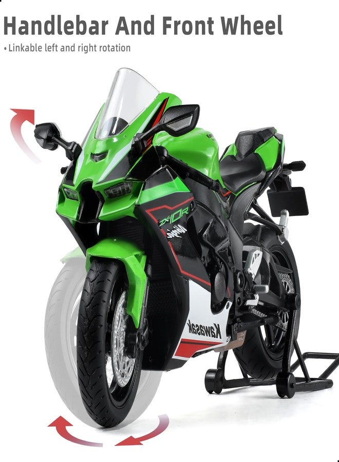 Risopen 1:12 Motorcycle Model Toy Compatible for Kawasaki Ninja ZX-10R Metal Die Cast with Plastic Motorcycle Model No Assembly Required, Mini Ready Moto for Adults (Green) - Image 3