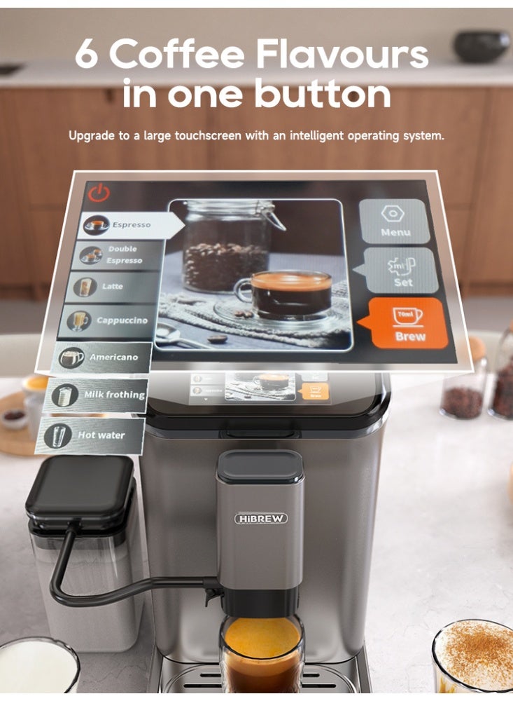 Hibrew Fully Automatic Bean to Cup Coffee Machine – 6 one-touch coffee recipes：Americano, Latte, Cappuccino, Caramel Coconut Latte | 20 Bar | 15 Grind Settings - Image 2