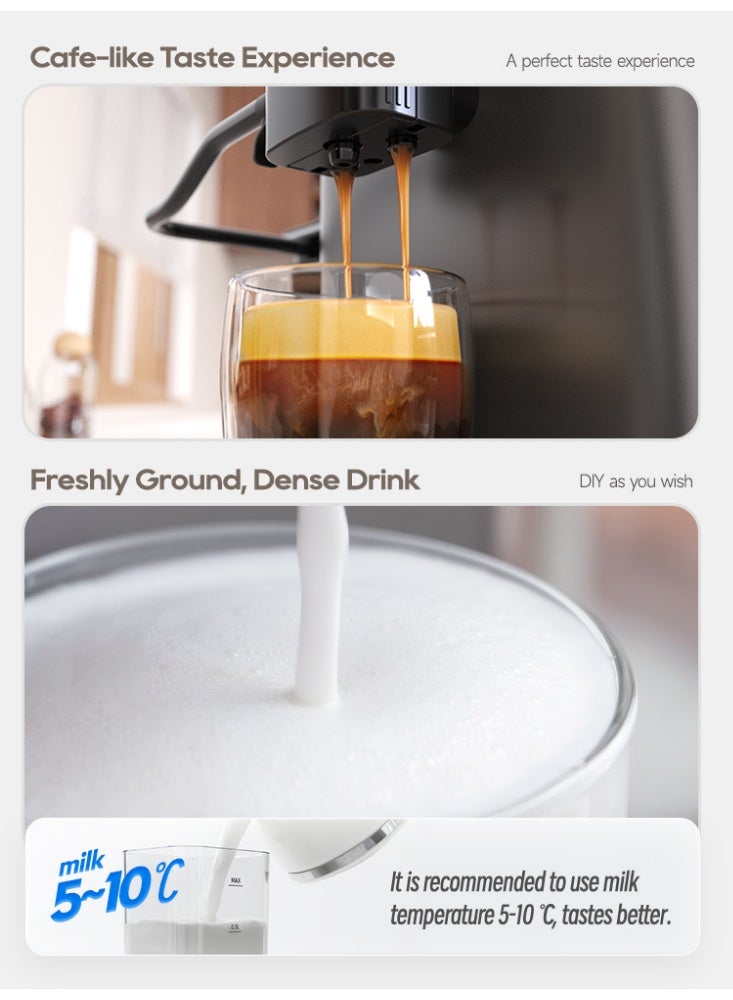 Hibrew Fully Automatic Bean to Cup Coffee Machine – 6 one-touch coffee recipes：Americano, Latte, Cappuccino, Caramel Coconut Latte | 20 Bar | 15 Grind Settings - Image 5