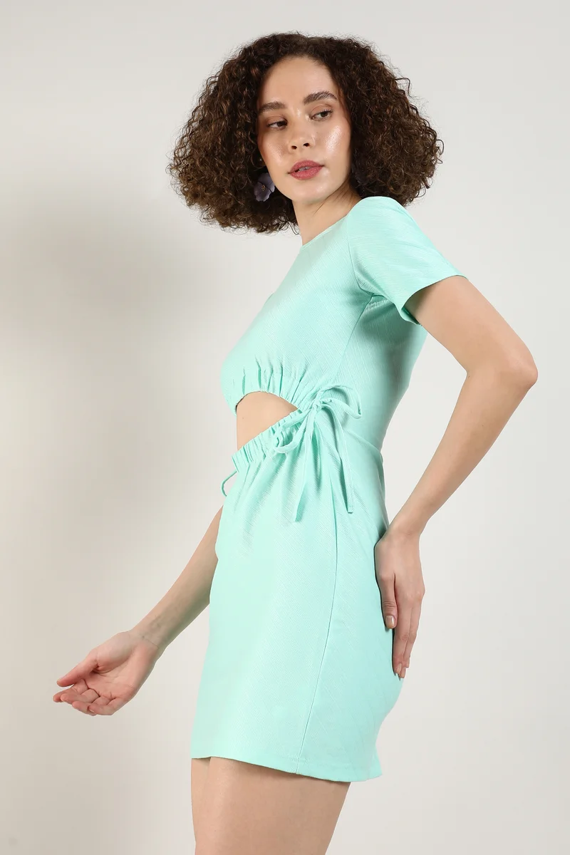 Pinacolada  Women's Solid Aqua Blue Dress With Cutout Detail for Women | Best Price UAE