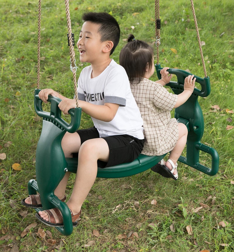 PLAYBERG Outdoor Swingset Plastic Double Glider Playground Patio 2 Person Kids Fun Swing Green - Image 3