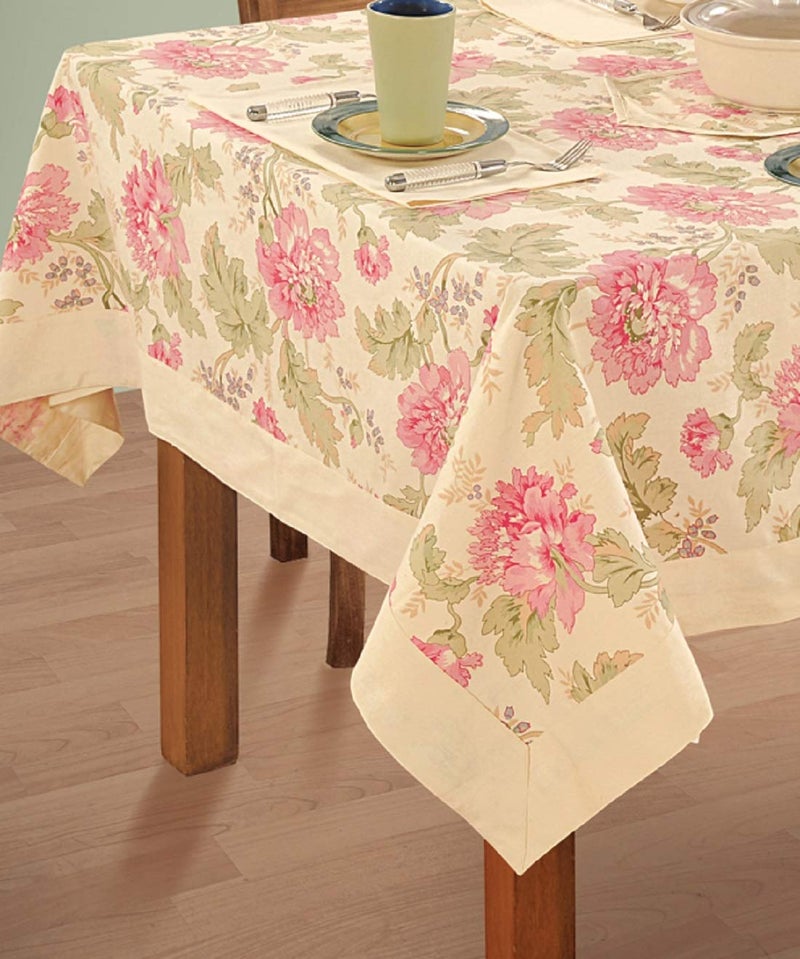 Swayam Swayam Multipurpose Cotton (150 cm x 150 cm) Table Cover/Cloth for 4 Seater Dining Table (Set 1) - 200TC, Color-Fast, Machine Washable, Beige Floral - Image 2