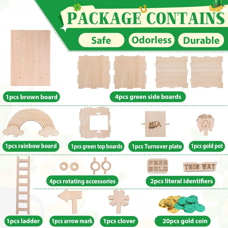 RGJ St. Patrick's Day Leprechaun Trap Kit for Kids, Wooden DIY Craft Kit to Catch Leprechaun, St. Patrick's Day Decorations for Kids Party Supplies (Unfinished Painted) - Image 3