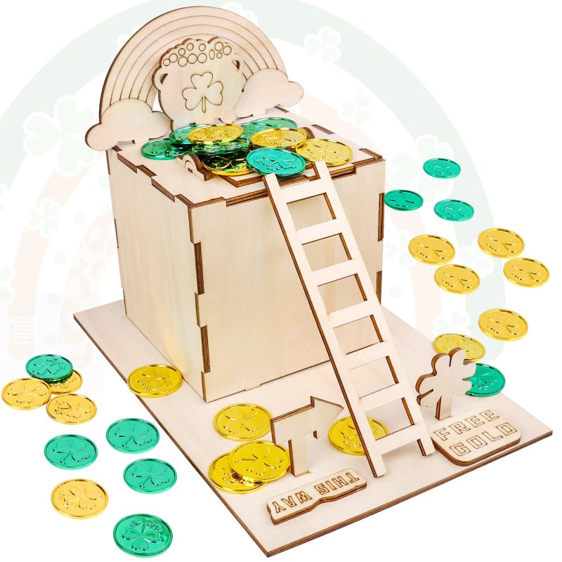 RGJ St. Patrick's Day Leprechaun Trap Kit for Kids, Wooden DIY Craft Kit to Catch Leprechaun, St. Patrick's Day Decorations for Kids Party Supplies (Unfinished Painted) - Image 1