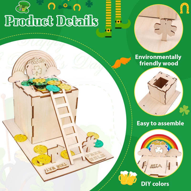RGJ St. Patrick's Day Leprechaun Trap Kit for Kids, Wooden DIY Craft Kit to Catch Leprechaun, St. Patrick's Day Decorations for Kids Party Supplies (Unfinished Painted) - Image 4
