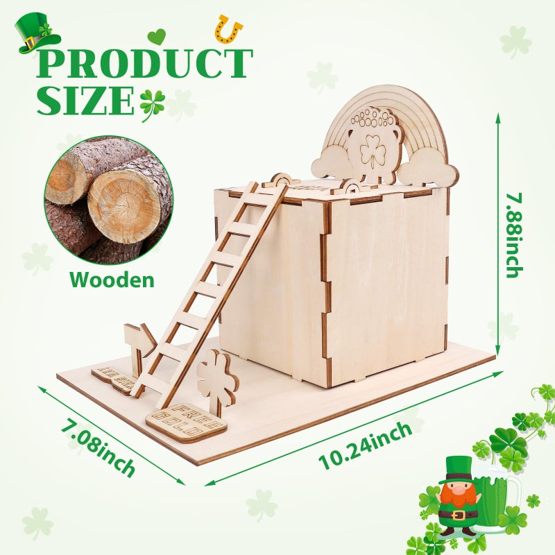 RGJ St. Patrick's Day Leprechaun Trap Kit for Kids, Wooden DIY Craft Kit to Catch Leprechaun, St. Patrick's Day Decorations for Kids Party Supplies (Unfinished Painted) - Image 2