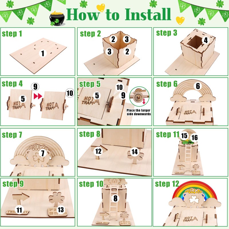 RGJ St. Patrick's Day Leprechaun Trap Kit for Kids, Wooden DIY Craft Kit to Catch Leprechaun, St. Patrick's Day Decorations for Kids Party Supplies (Unfinished Painted) - Image 5
