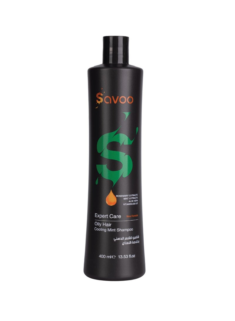 SAVOO Cooling Mint Shampoo for Oily Hair 400ml | With Aloe Vera, Vitamin B5, E, Mint & Rosemary Extracts | Purifies Roots, Controls Sebum, Refreshes Scalp & Promotes Growth - Image 1