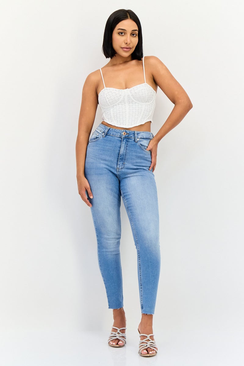 Bershka Women Square Neck Sleeveless Textured Tops, White - Image 4