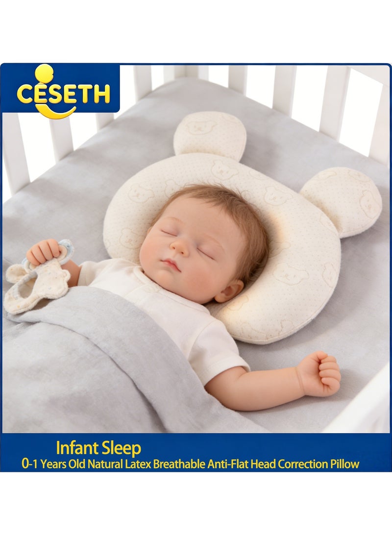 CESETH Adjustable Baby Pillow 0-1 Year Infant Head Shaping Crib Pillow Natural Latex Breathable Anti-Flat Head Corrector Removable Insert Newborn Sleep Support Toddler Bedding 0-3 3-6 6-12 Months - Image 1