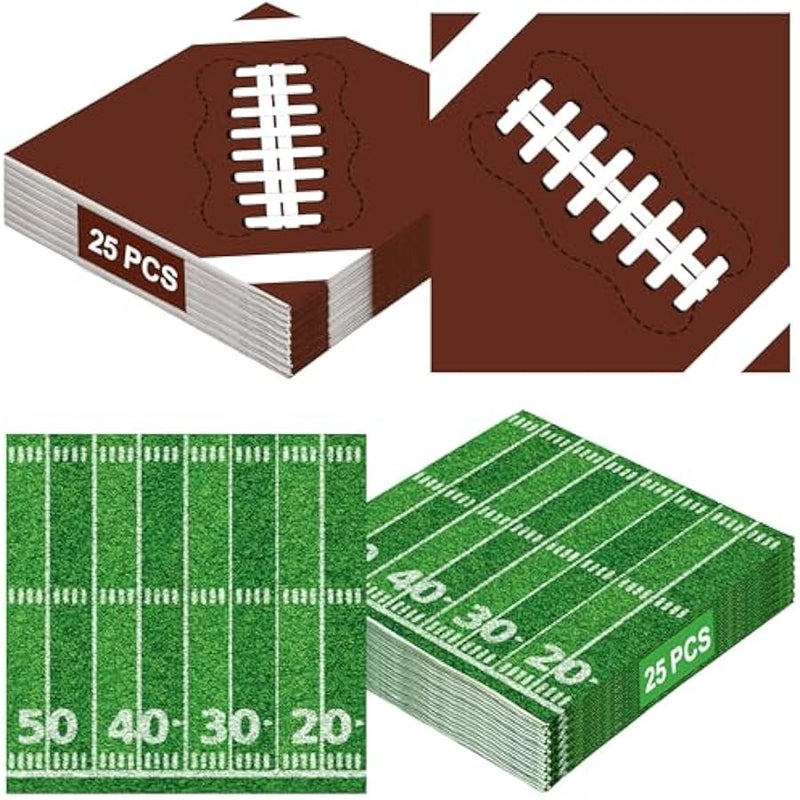 Arabest 50 PCS Football Party Supplies, 6.5 Inches Football Napkins with 2 Styles, Disposable Football Paper Napkins, Football Theme Napkins for Game Day Touchdown Birthday Party Decorations - Image 1
