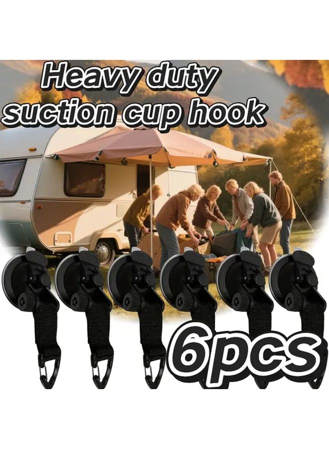 6 In 1 Heavy Duty Suction Cup Hooks 6 Pieces Black No Drill Adhesive Free Use - Image 2
