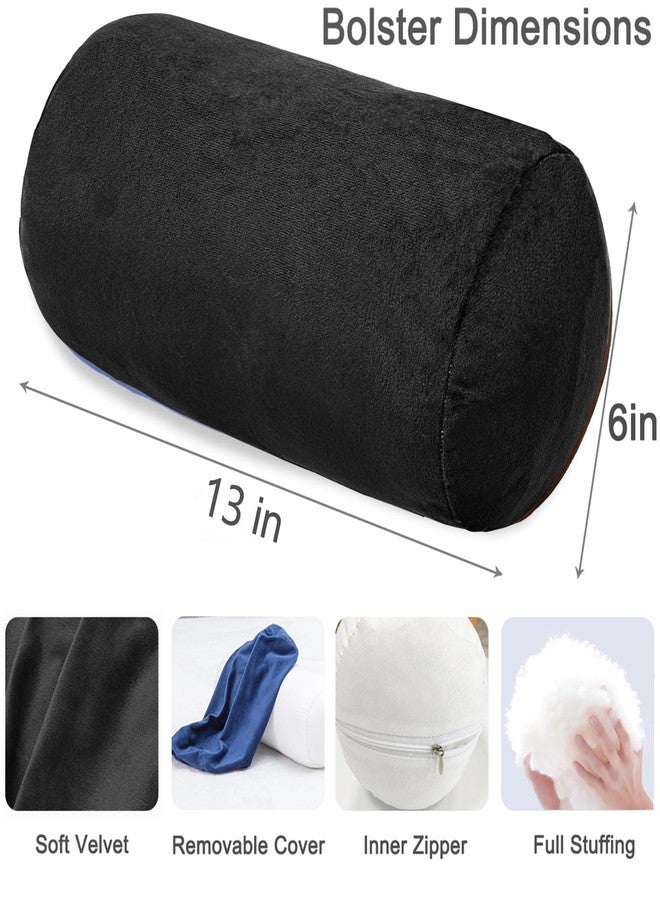 1 MIDDLE ONE Round Cylinder Bolster Pillow with Removable Velvet Cover, Tube Roll Cervical Pillow for Head, Neck, Back and Legs Support, 13" x 6", Black - Image 2