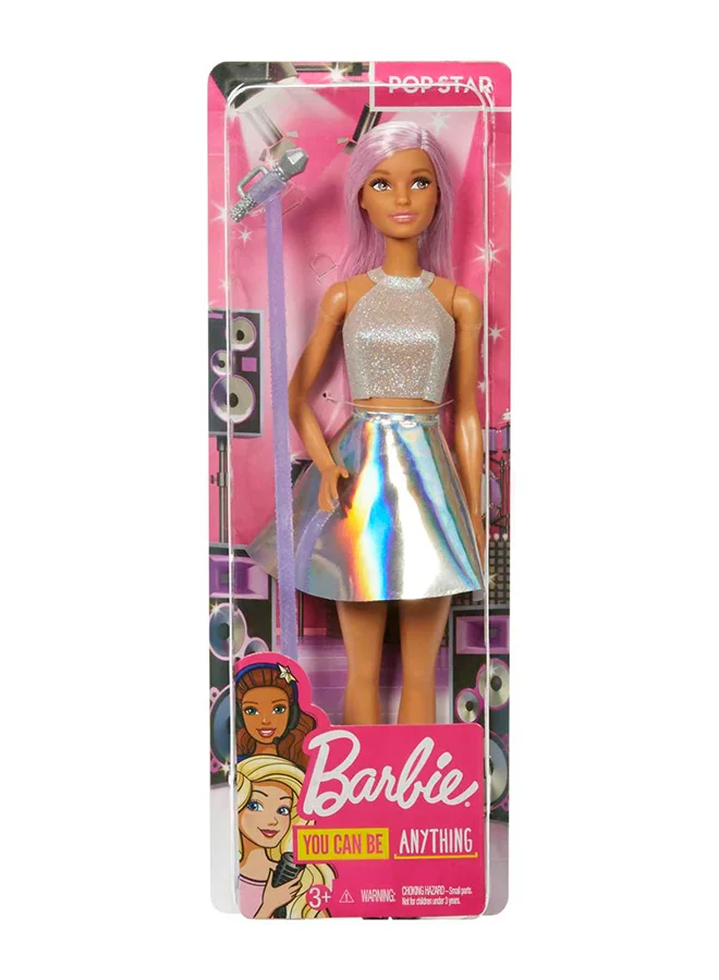 Barbie Pop Star Doll Dressed In Iridescent Skirt with Microphone and Pink Hair, Gift for 3 to 7 Year Olds