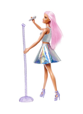 Pop Star Doll Dressed In Iridescent Skirt with Microphone and Pink Hair, Gift for 3 to 7 Year Olds - view 3