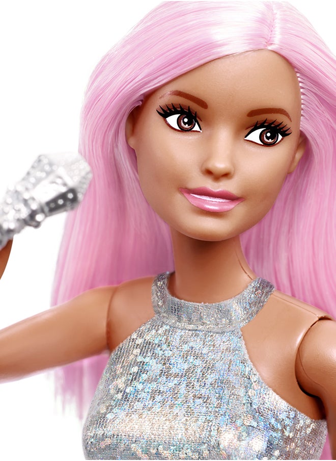 Barbie - Pop Star Doll Dressed In Iridescent Skirt with Microphone and Pink Hair, Gift for 3 to 7 Year Olds - Image 1