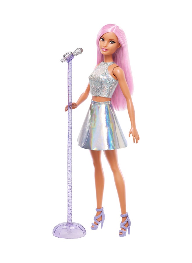 Barbie - Pop Star Doll Dressed In Iridescent Skirt with Microphone and Pink Hair, Gift for 3 to 7 Year Olds - Image 1