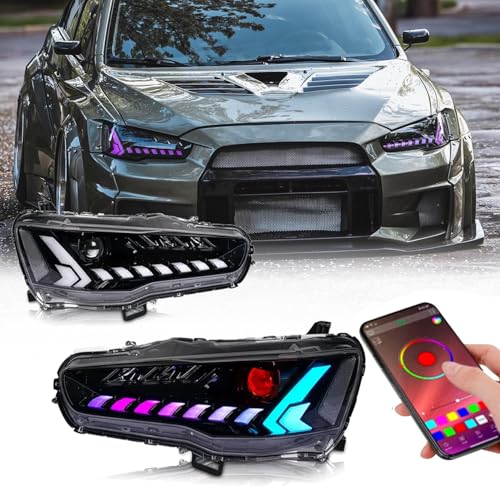 HCMOTIONZ Fit for Mitsubishi Lancer & EVO X 2008-2020 Head Lamps With LED DRL Start UP Animation LED Sequential Turn Signal light… - Image 1