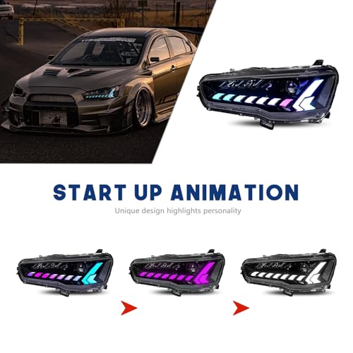 HCMOTIONZ Fit for Mitsubishi Lancer & EVO X 2008-2020 Head Lamps With LED DRL Start UP Animation LED Sequential Turn Signal light… - Image 5