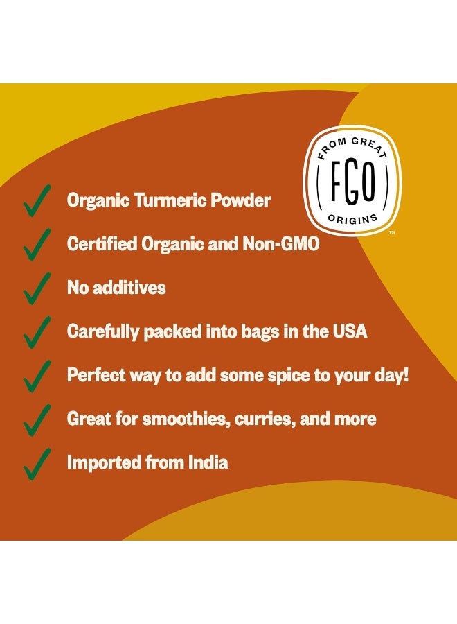 FGO Organic Turmeric Powder w/Curcumin, 2 Pound / 32oz Bulk Resealable Pouch, USDA Organic and Non-GMO, Sourced from India, Packaging May Vary (Pack of 1) - Image 3
