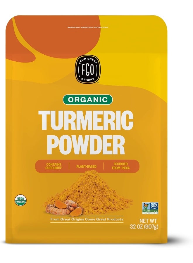 FGO Organic Turmeric Powder w/Curcumin, 2 Pound / 32oz Bulk Resealable Pouch, USDA Organic and Non-GMO, Sourced from India, Packaging May Vary (Pack of 1) - Image 1