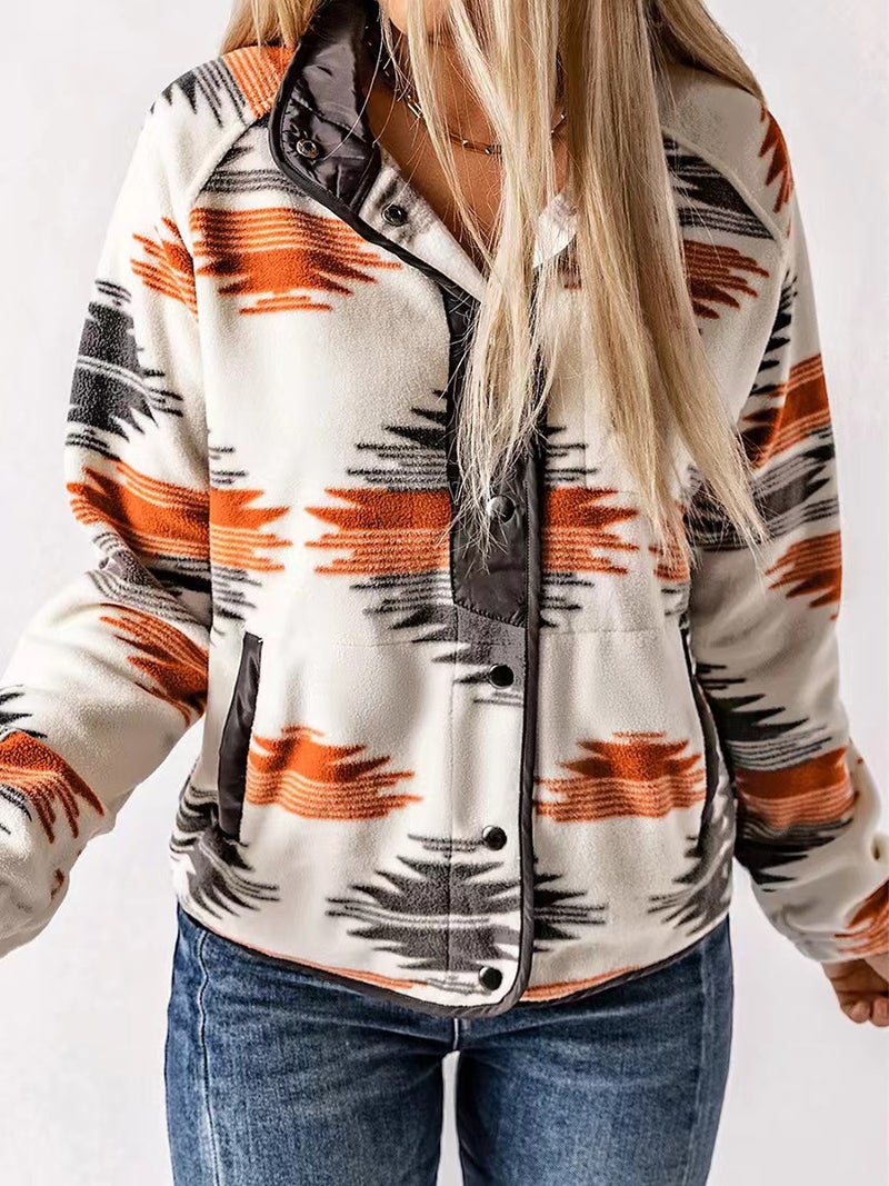 Factory direct supply Ido Europe and the United States winter new womens contrast jacket plush geometric pattern coat 24345 Blue  - Image 4