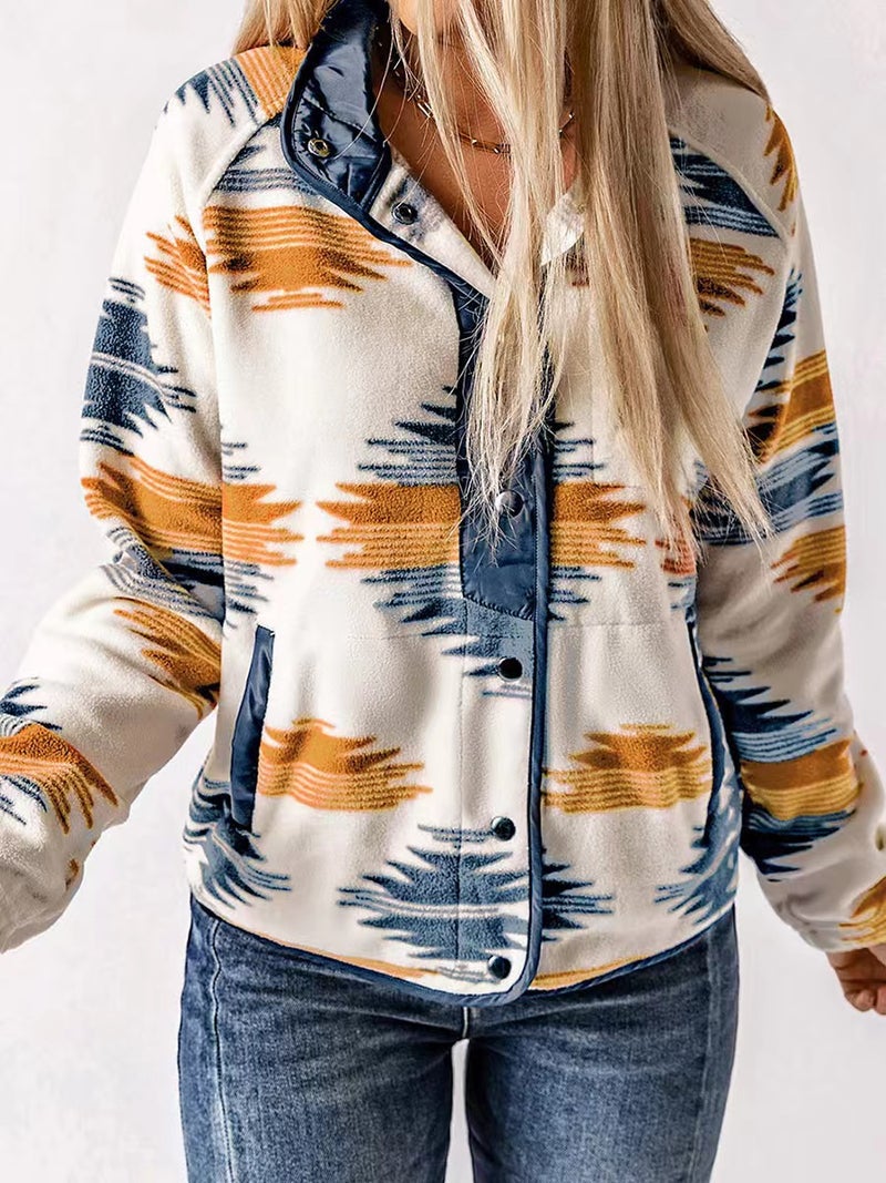 Factory direct supply Ido Europe and the United States winter new womens contrast jacket plush geometric pattern coat 24345 Blue  - Image 3