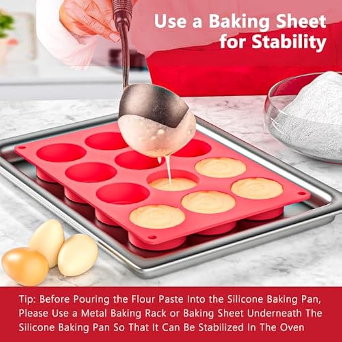 2 Inch Round Muffin Top Pan3 Pcs 12 Cups Egg Bites Silicone MoldCupcake Pan Molds For Baking English Muffins And Egg BitesCookiesTartsWhoopie PiesMini CakesBiscuitsBuns - Image 3