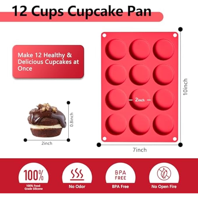 2 Inch Round Muffin Top Pan3 Pcs 12 Cups Egg Bites Silicone MoldCupcake Pan Molds For Baking English Muffins And Egg BitesCookiesTartsWhoopie PiesMini CakesBiscuitsBuns - Image 2