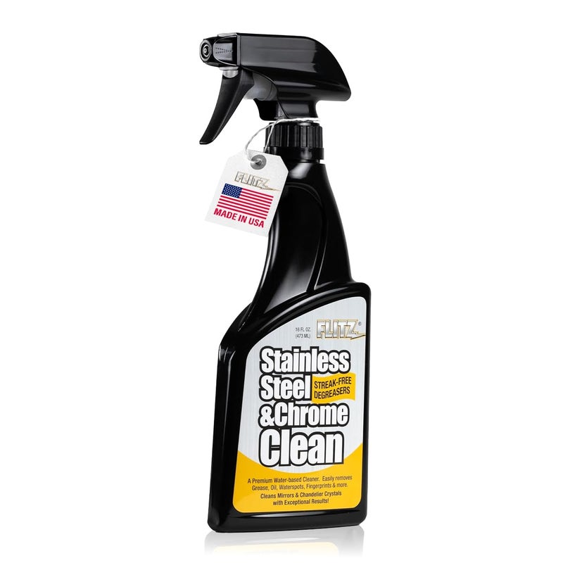 Flitz Stainless Steel & Chrome Clean - 16oz Bottle, USA-Made Stainless Steel Cleaner Spray for Appliances - Grill, Fridge, Sink Stain Remover - Also Works on Aluminum Surfaces (1 Pack) - Image 1