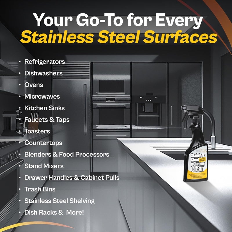 Flitz Stainless Steel & Chrome Clean - 16oz Bottle, USA-Made Stainless Steel Cleaner Spray for Appliances - Grill, Fridge, Sink Stain Remover - Also Works on Aluminum Surfaces (1 Pack) - Image 4