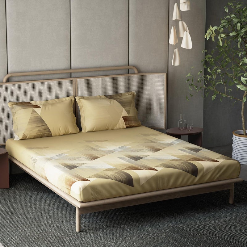 DDECOR Live beautiful Ddecor Memento Collection Bedsheet Set - 100% Cotton Bedsheet for Double Bed, Geometric 145 TC Double Bedsheet with 2 Pillow Covers - Brown  - Image 1
