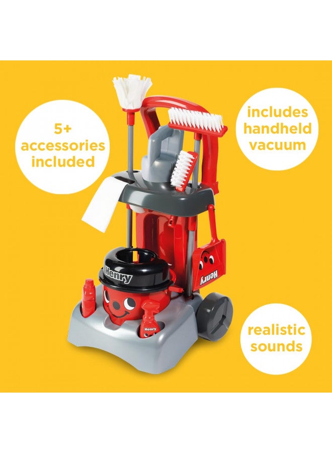 Casdon Henry & Hetty Toys - Henry Deluxe Cleaning Trolley - Red Henry-Inspired Toy Playset with Working Hand Vacuum - Kids Cleaning Trolley Set with Accessories - for Children Aged 3+ - Image 1