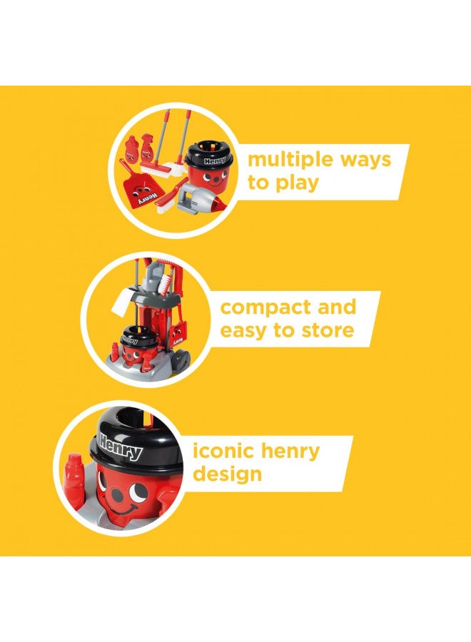 Casdon Henry & Hetty Toys - Henry Deluxe Cleaning Trolley - Red Henry-Inspired Toy Playset with Working Hand Vacuum - Kids Cleaning Trolley Set with Accessories - for Children Aged 3+ - Image 3