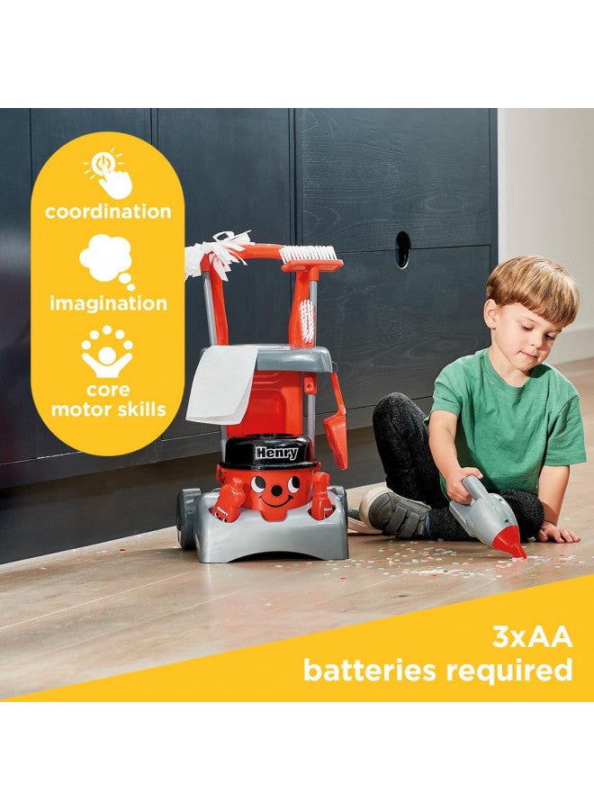 Casdon Henry & Hetty Toys - Henry Deluxe Cleaning Trolley - Red Henry-Inspired Toy Playset with Working Hand Vacuum - Kids Cleaning Trolley Set with Accessories - for Children Aged 3+ - Image 2