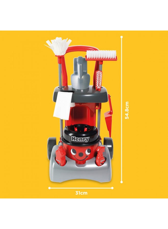 Casdon Henry & Hetty Toys - Henry Deluxe Cleaning Trolley - Red Henry-Inspired Toy Playset with Working Hand Vacuum - Kids Cleaning Trolley Set with Accessories - for Children Aged 3+ - Image 4