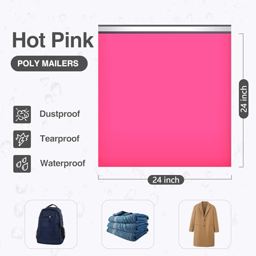 UCGOU Poly Mailers 24x24 Inch Hot Pink 50 Pack Extra Large Shipping Bags Strong Thick Mailing Envelopes Self Seal Adhesive Waterproof and Tear Proof Boutique Postal for Clothing Quilt and More - Image 2