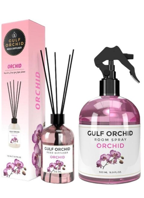 معطر جو + فواحة أعواد للمنزل والمكتب زهرة الاوركيد   500مل+110مل