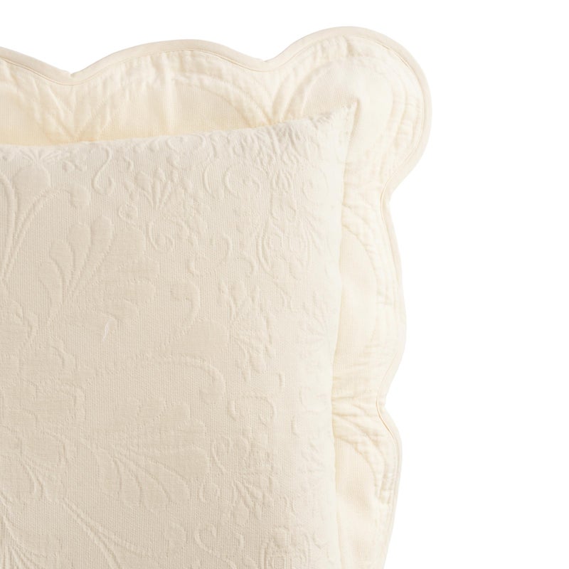 Historic Charleston Charleston Estate Modern Farmhouse Floral Matelasse Decorative Pillowcase With Scalloped Edges  100% Cotton Breathable Bedding  Standard Sham (20"" X 26"")  Ivory Floral - Image 2