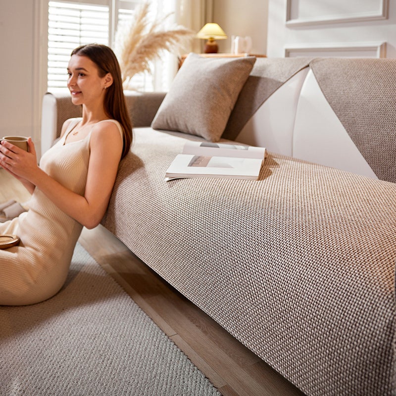 Solid Color New Linen Modern Simple Four-Season Universal Non-Slip Old Coarse Cloth Sofa Cushion Cover Cover Cloth Towel All-Inclusive - Image 2